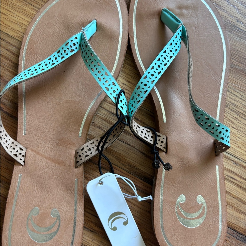 Women's Aqua and Tan Sandals